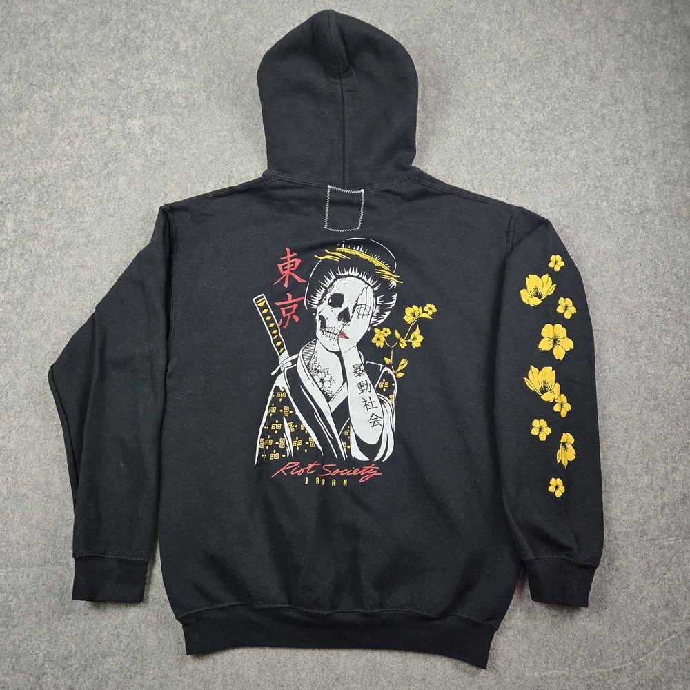 Riot Society‎ Hoodie Mens Medium Black Geisha Shame Graphic Japan Sweatshirt